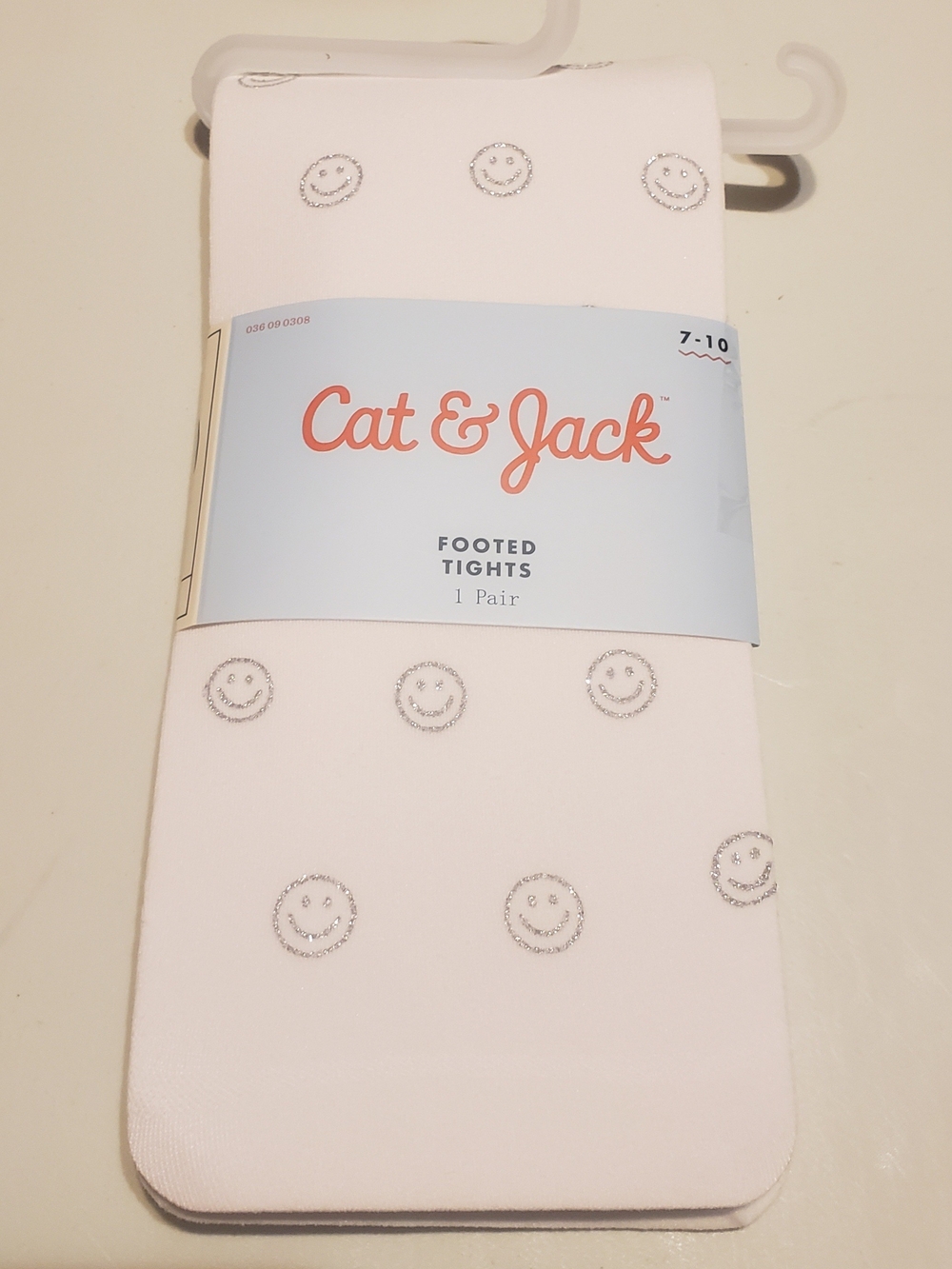 Cat & Jack White Footed Tights with Silver Glitter Smiles